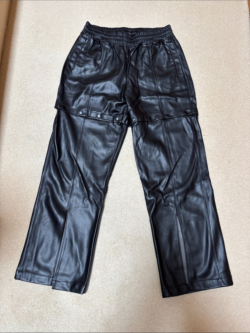 Adidas Faux leather pants with front split hem